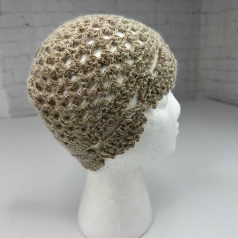 Created by Cyd Juliet Crochet Beanie Hat Tan Brown Marled Open Knit Boho Hat NEW